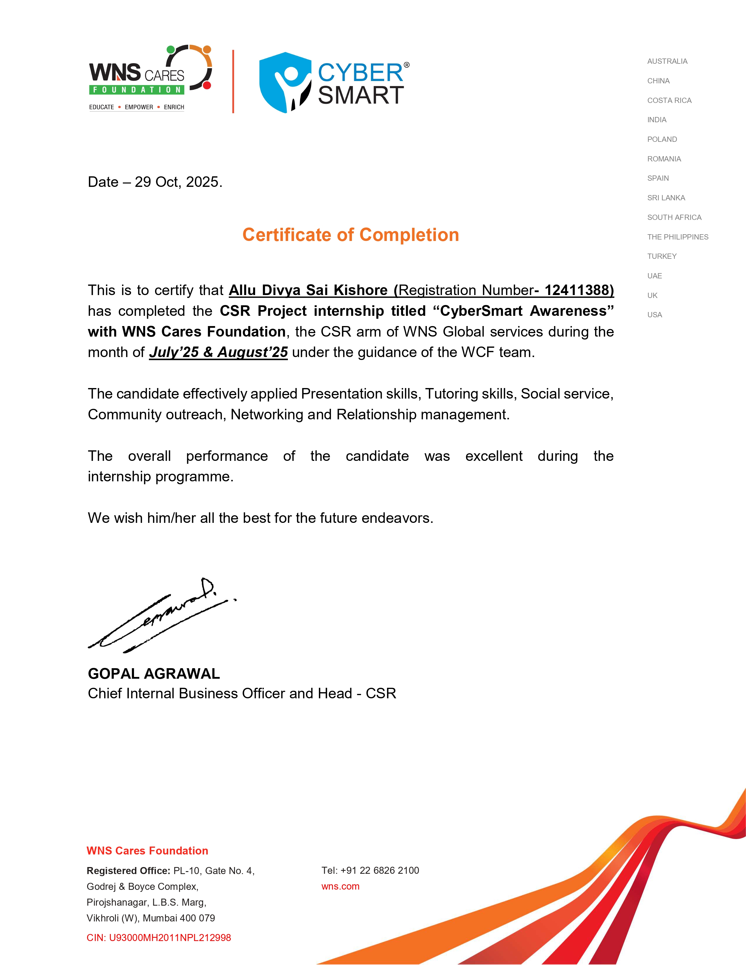 Cyber Smart Awareness Program Certificate